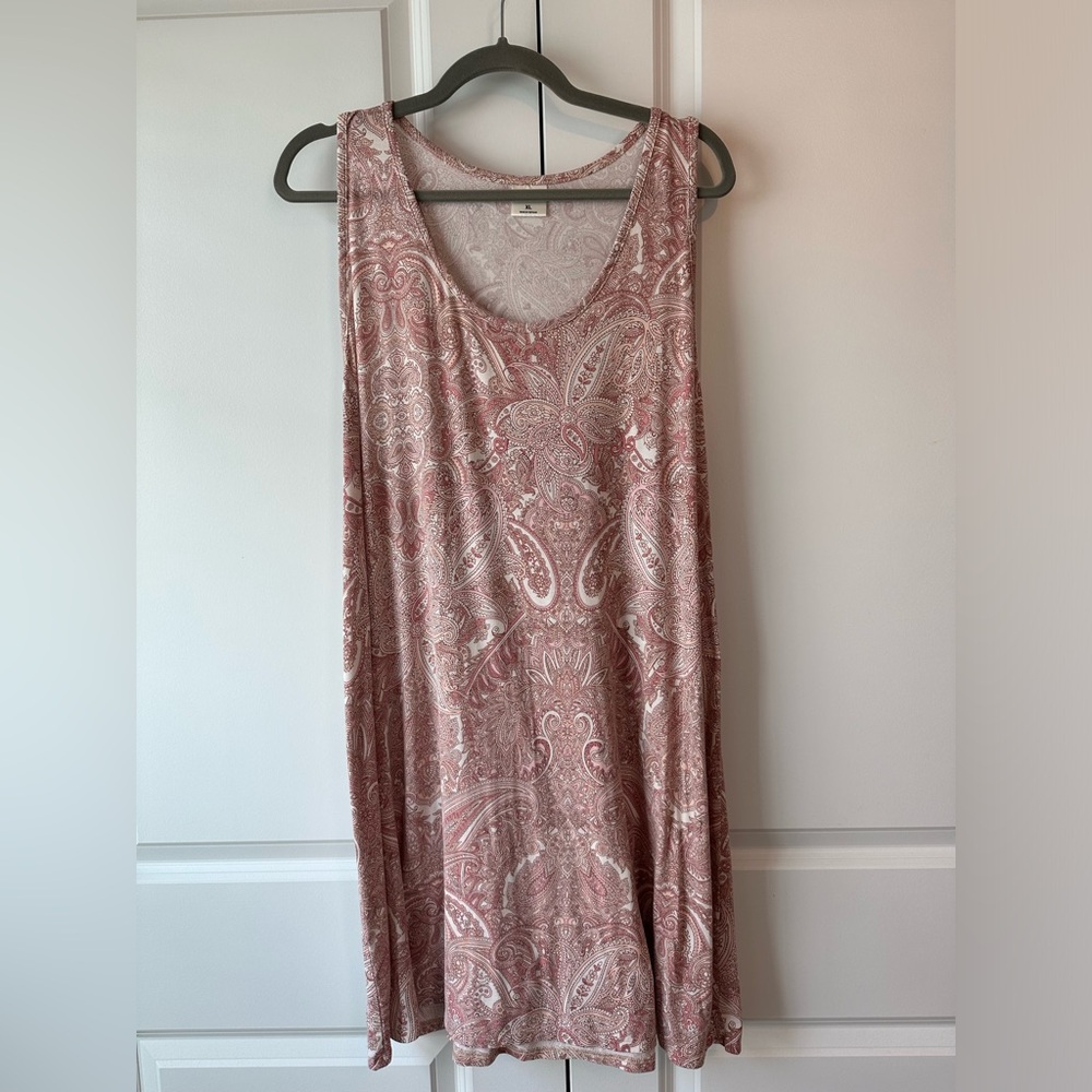 Soma Women’s Cool Nights Tank Sleepshirt Global Paisley Eggnog (Size XL)
